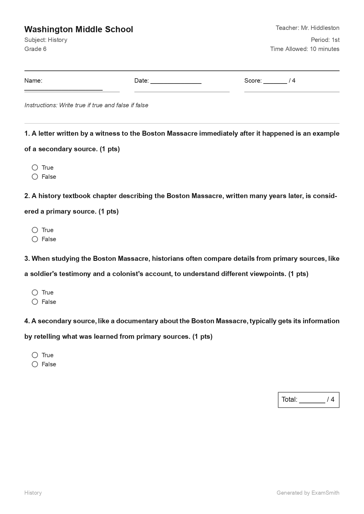 US History Test Preview